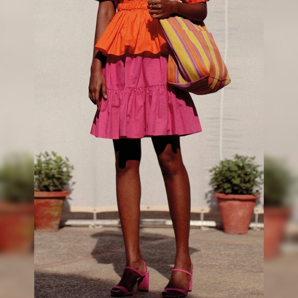 'Malie Beau Pink Tiered Cotton Mini Skirt, Size 4